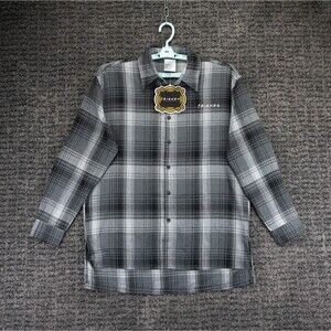 Friends TV Show Shirt Mens Small Oversize Gray Plaid Flannel Graphic Logo NWT